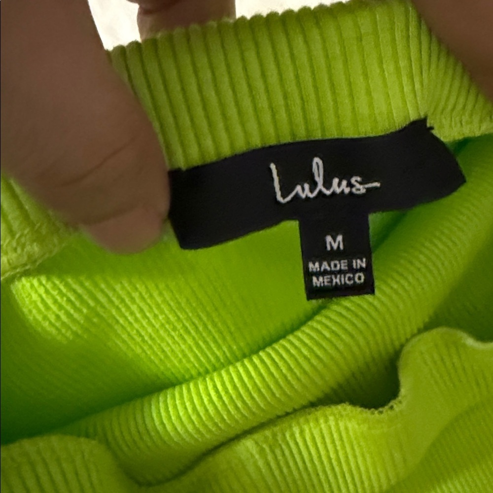Lulu's Lime Green ribbed high waisted Skirt - Picture 3 of 5